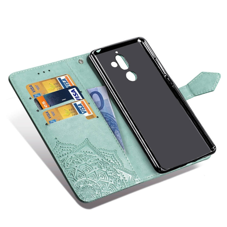 For Nokia 7 Plus Halfway Mandala Embossing Pattern Horizontal Flip Leather Case with Holder & Card Slots & Wallet & Lanyard