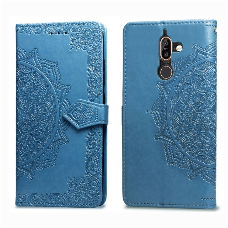 For Nokia 7 Plus Halfway Mandala Embossing Pattern Horizontal Flip Leather Case with Holder & Card Slots & Wallet & Lanyard