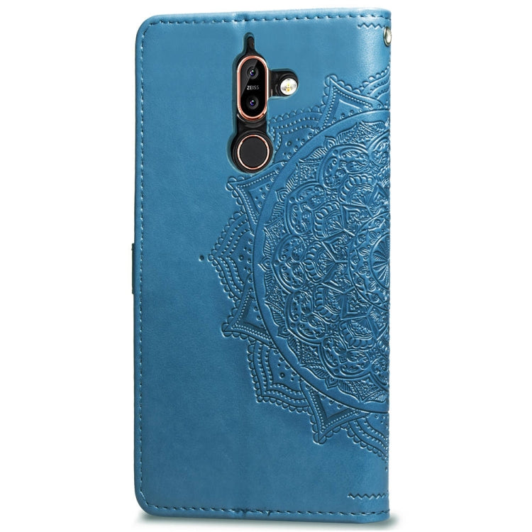 For Nokia 7 Plus Halfway Mandala Embossing Pattern Horizontal Flip Leather Case with Holder & Card Slots & Wallet & Lanyard