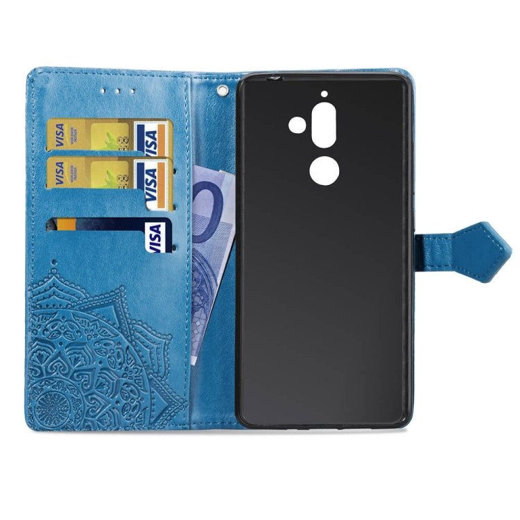 For Nokia 7 Plus Halfway Mandala Embossing Pattern Horizontal Flip Leather Case with Holder & Card Slots & Wallet & Lanyard