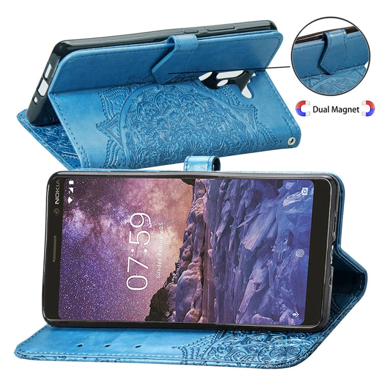 For Nokia 7 Plus Halfway Mandala Embossing Pattern Horizontal Flip Leather Case with Holder & Card Slots & Wallet & Lanyard