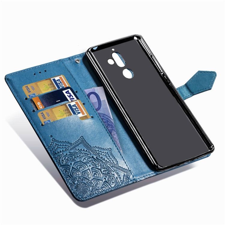 For Nokia 7 Plus Halfway Mandala Embossing Pattern Horizontal Flip Leather Case with Holder & Card Slots & Wallet & Lanyard