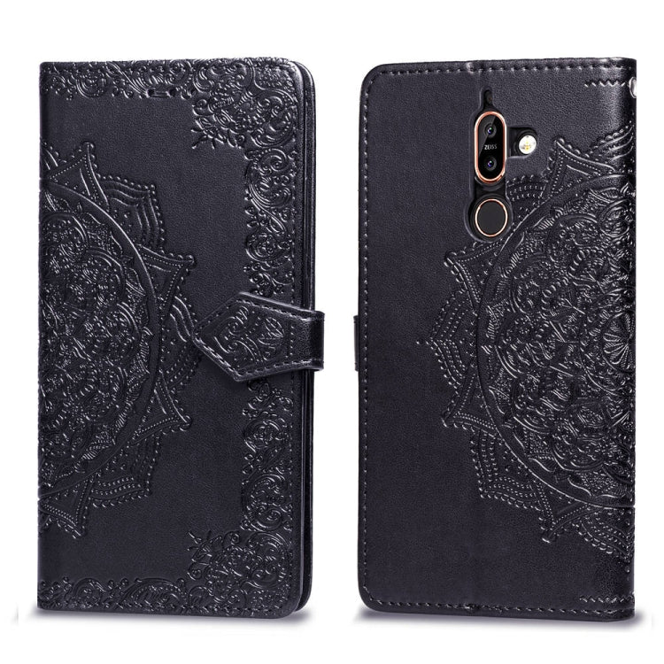 For Nokia 7 Plus Halfway Mandala Embossing Pattern Horizontal Flip Leather Case with Holder & Card Slots & Wallet & Lanyard