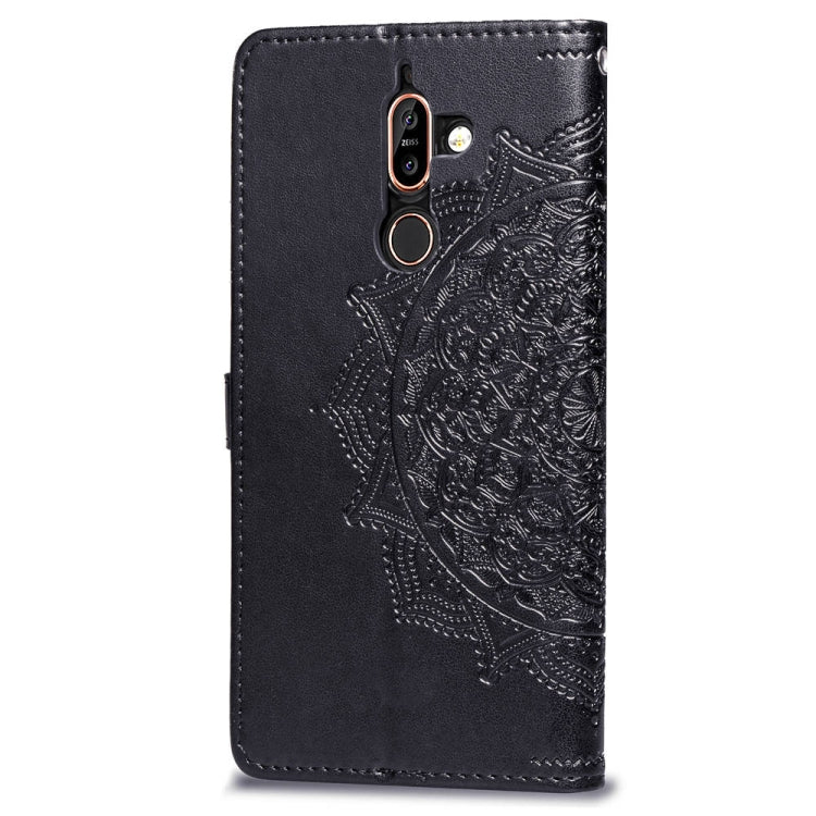 For Nokia 7 Plus Halfway Mandala Embossing Pattern Horizontal Flip Leather Case with Holder & Card Slots & Wallet & Lanyard