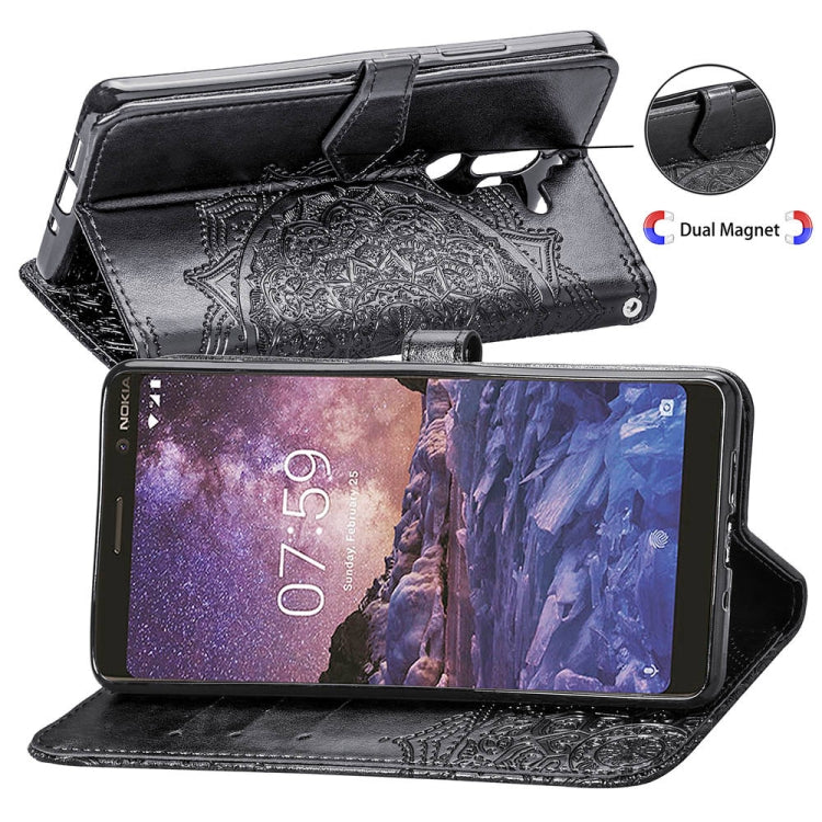 For Nokia 7 Plus Halfway Mandala Embossing Pattern Horizontal Flip Leather Case with Holder & Card Slots & Wallet & Lanyard