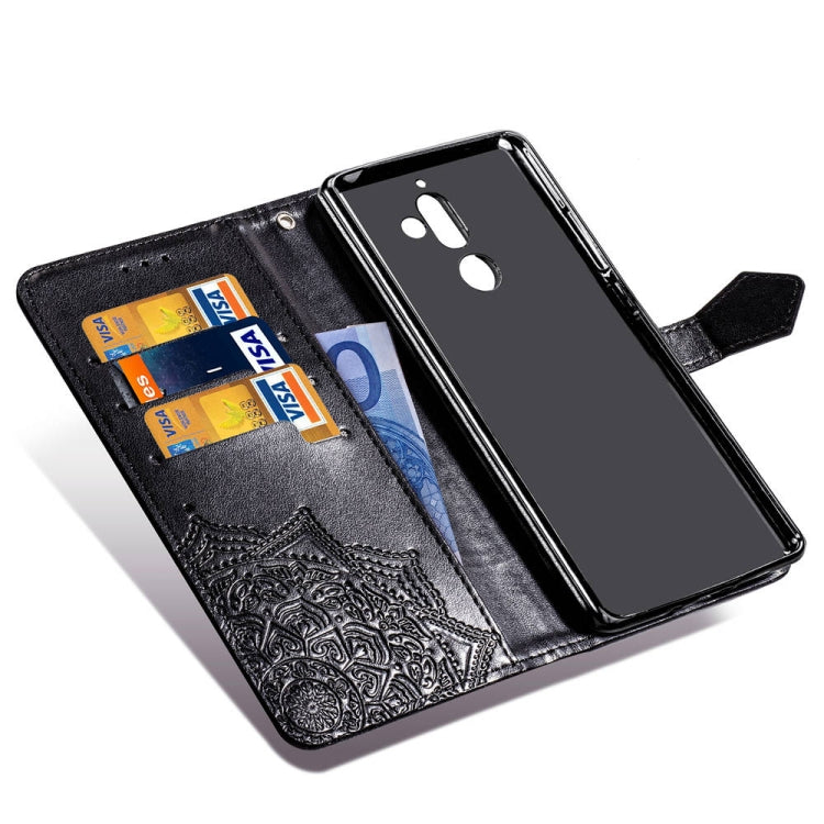 For Nokia 7 Plus Halfway Mandala Embossing Pattern Horizontal Flip Leather Case with Holder & Card Slots & Wallet & Lanyard