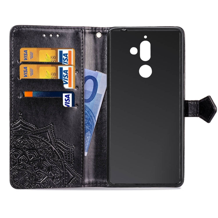For Nokia 7 Plus Halfway Mandala Embossing Pattern Horizontal Flip Leather Case with Holder & Card Slots & Wallet & Lanyard