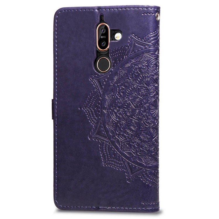 For Nokia 7 Plus Halfway Mandala Embossing Pattern Horizontal Flip Leather Case with Holder & Card Slots & Wallet & Lanyard