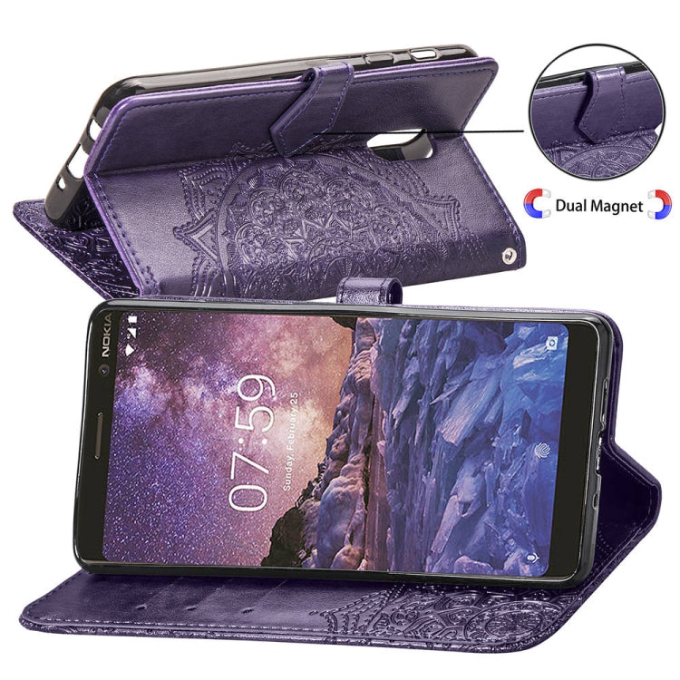 For Nokia 7 Plus Halfway Mandala Embossing Pattern Horizontal Flip Leather Case with Holder & Card Slots & Wallet & Lanyard
