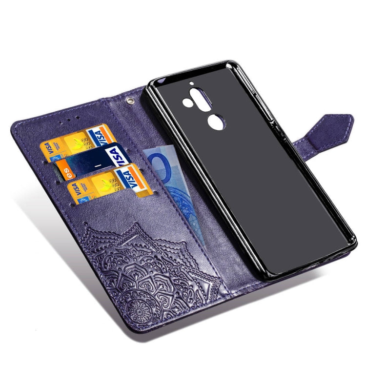 For Nokia 7 Plus Halfway Mandala Embossing Pattern Horizontal Flip Leather Case with Holder & Card Slots & Wallet & Lanyard