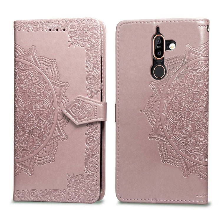 For Nokia 7 Plus Halfway Mandala Embossing Pattern Horizontal Flip Leather Case with Holder & Card Slots & Wallet & Lanyard