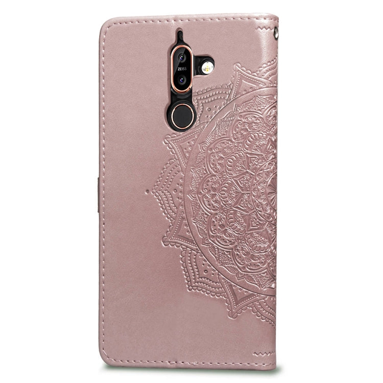 For Nokia 7 Plus Halfway Mandala Embossing Pattern Horizontal Flip Leather Case with Holder & Card Slots & Wallet & Lanyard