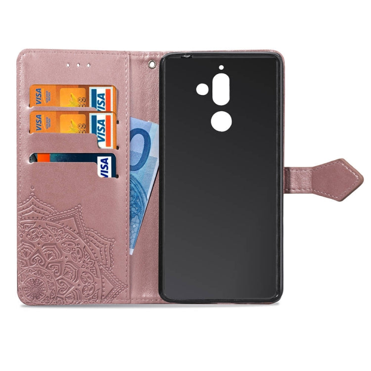 For Nokia 7 Plus Halfway Mandala Embossing Pattern Horizontal Flip Leather Case with Holder & Card Slots & Wallet & Lanyard