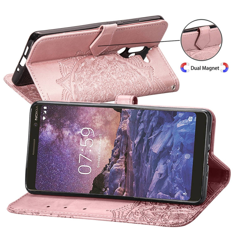 For Nokia 7 Plus Halfway Mandala Embossing Pattern Horizontal Flip Leather Case with Holder & Card Slots & Wallet & Lanyard