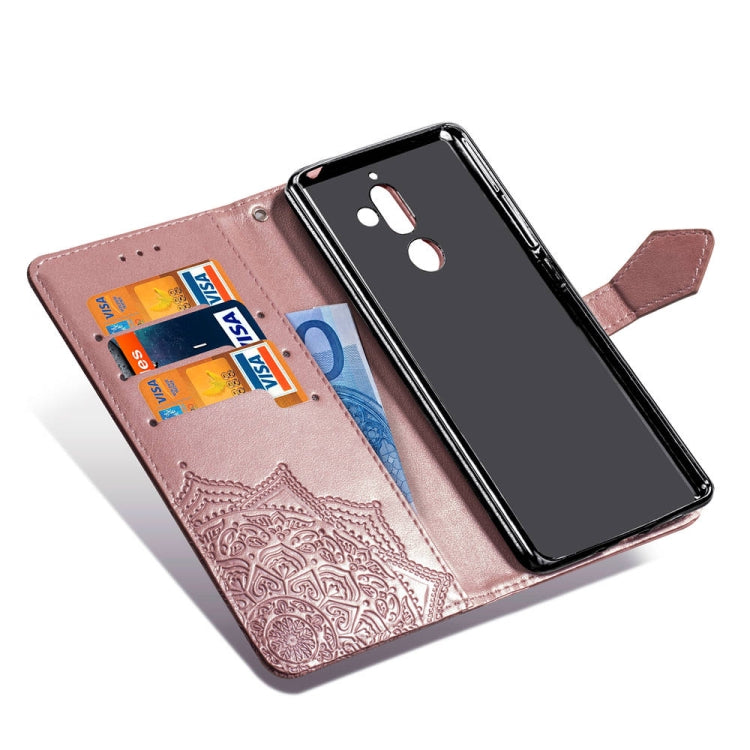 For Nokia 7 Plus Halfway Mandala Embossing Pattern Horizontal Flip Leather Case with Holder & Card Slots & Wallet & Lanyard