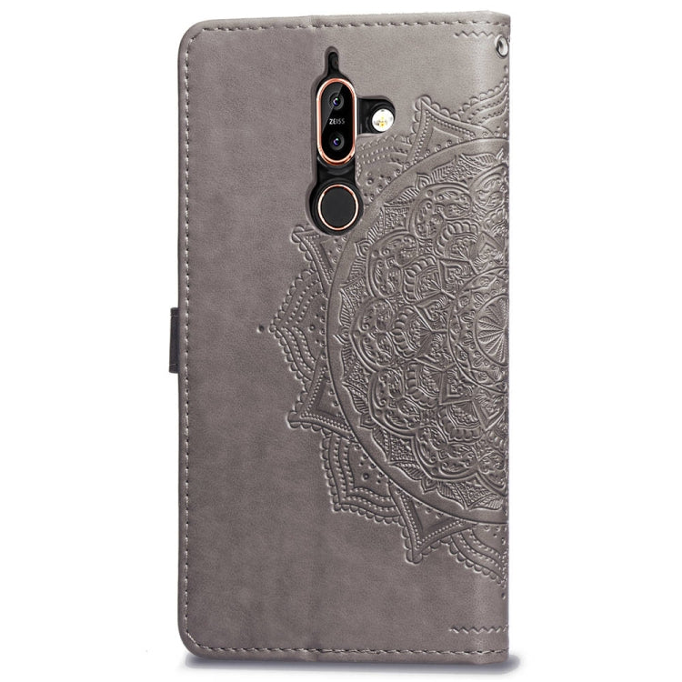For Nokia 7 Plus Halfway Mandala Embossing Pattern Horizontal Flip Leather Case with Holder & Card Slots & Wallet & Lanyard