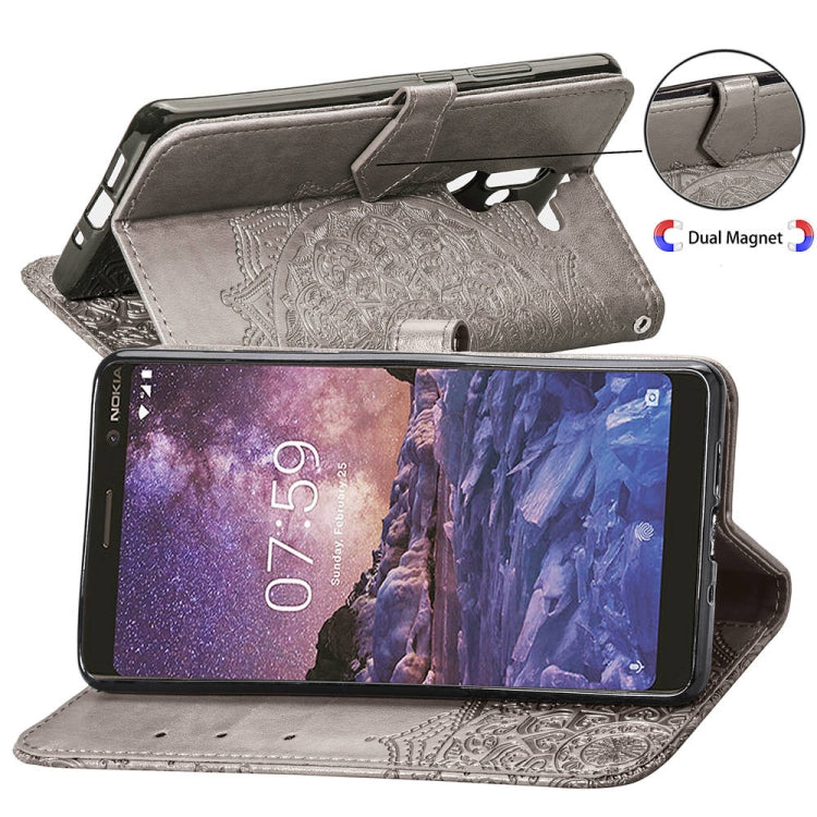 For Nokia 7 Plus Halfway Mandala Embossing Pattern Horizontal Flip Leather Case with Holder & Card Slots & Wallet & Lanyard