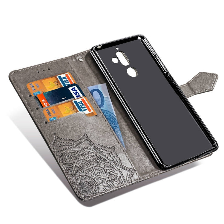 For Nokia 7 Plus Halfway Mandala Embossing Pattern Horizontal Flip Leather Case with Holder & Card Slots & Wallet & Lanyard