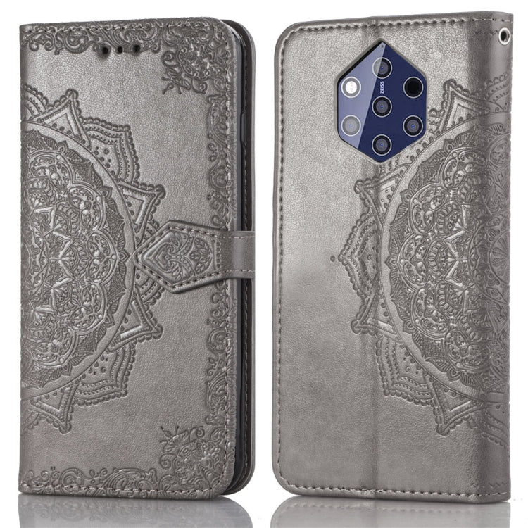 For Nokia 9 Halfway Mandala Embossing Pattern Horizontal Flip Leather Case with Holder & Card Slots & Wallet & Lanyard