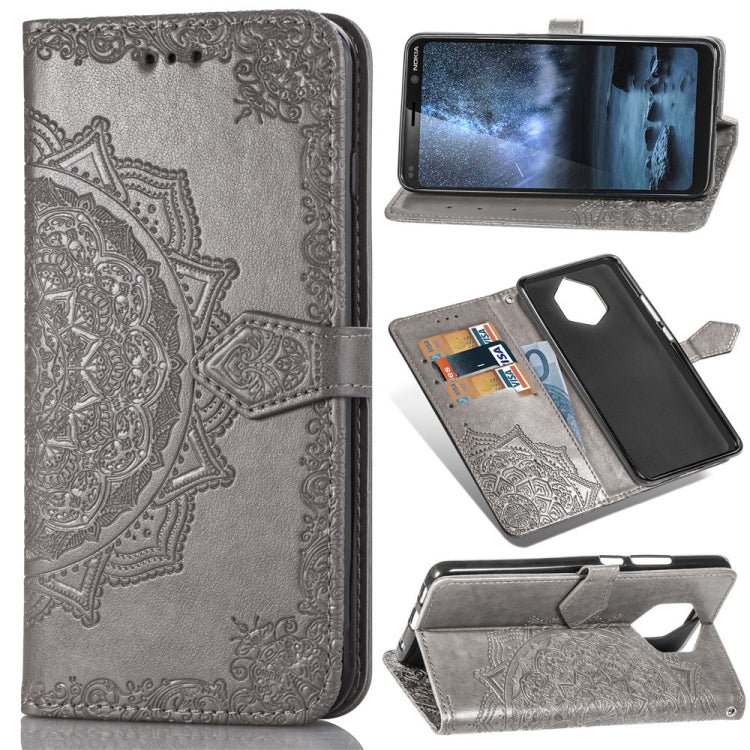 For Nokia 9 Halfway Mandala Embossing Pattern Horizontal Flip Leather Case with Holder & Card Slots & Wallet & Lanyard