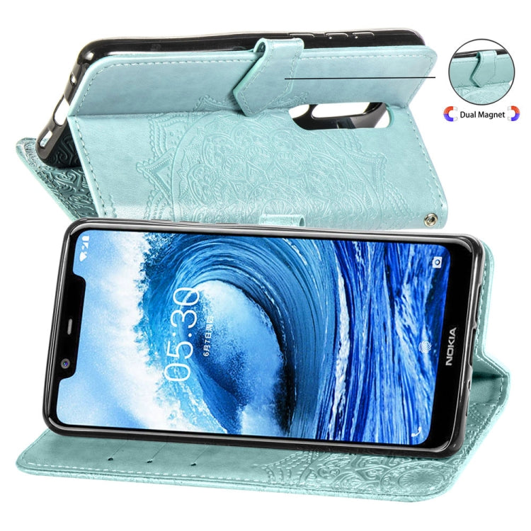 For Nokia 5.1 Plus Halfway Mandala Embossing Pattern Horizontal Flip Leather Case with Holder & Card Slots & Wallet & Lanyard