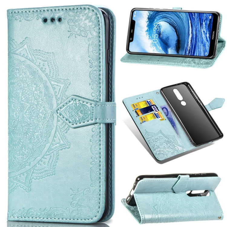 For Nokia 5.1 Plus Halfway Mandala Embossing Pattern Horizontal Flip Leather Case with Holder & Card Slots & Wallet & Lanyard