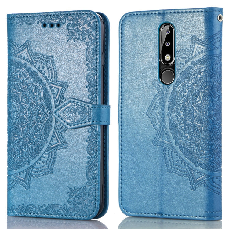 For Nokia 5.1 Plus Halfway Mandala Embossing Pattern Horizontal Flip Leather Case with Holder & Card Slots & Wallet & Lanyard