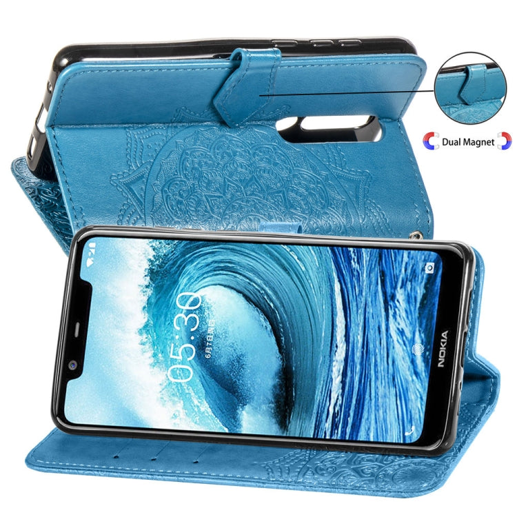 For Nokia 5.1 Plus Halfway Mandala Embossing Pattern Horizontal Flip Leather Case with Holder & Card Slots & Wallet & Lanyard