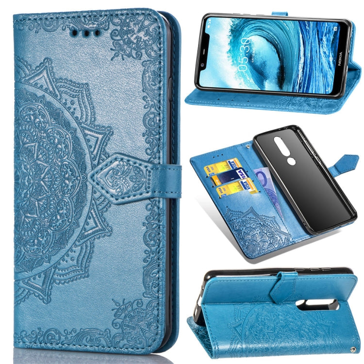 For Nokia 5.1 Plus Halfway Mandala Embossing Pattern Horizontal Flip Leather Case with Holder & Card Slots & Wallet & Lanyard