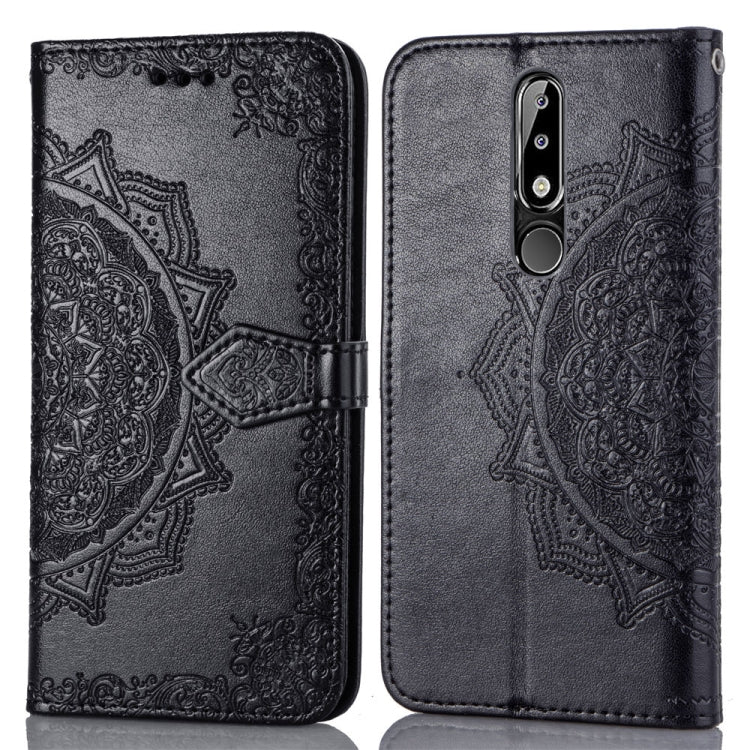 For Nokia 5.1 Plus Halfway Mandala Embossing Pattern Horizontal Flip Leather Case with Holder & Card Slots & Wallet & Lanyard