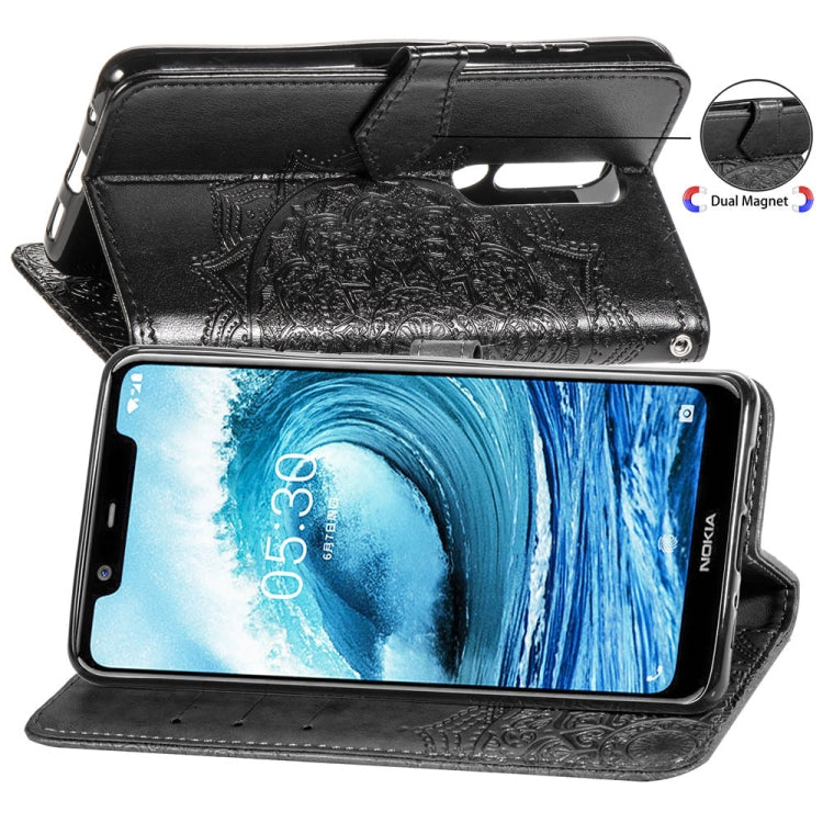 For Nokia 5.1 Plus Halfway Mandala Embossing Pattern Horizontal Flip Leather Case with Holder & Card Slots & Wallet & Lanyard