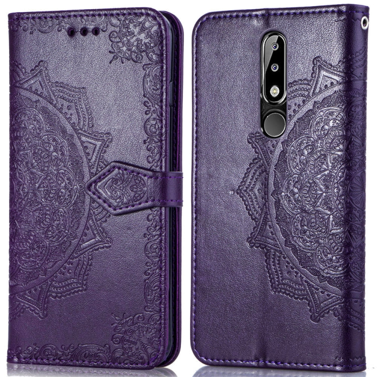 For Nokia 5.1 Plus Halfway Mandala Embossing Pattern Horizontal Flip Leather Case with Holder & Card Slots & Wallet & Lanyard