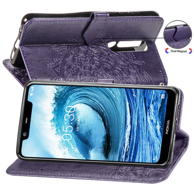For Nokia 5.1 Plus Halfway Mandala Embossing Pattern Horizontal Flip Leather Case with Holder & Card Slots & Wallet & Lanyard