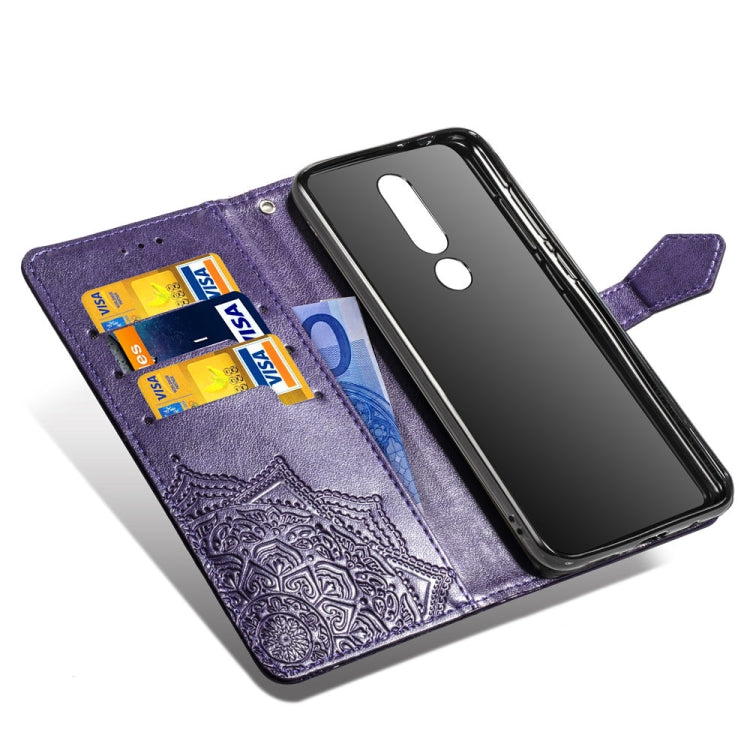 For Nokia 5.1 Plus Halfway Mandala Embossing Pattern Horizontal Flip Leather Case with Holder & Card Slots & Wallet & Lanyard