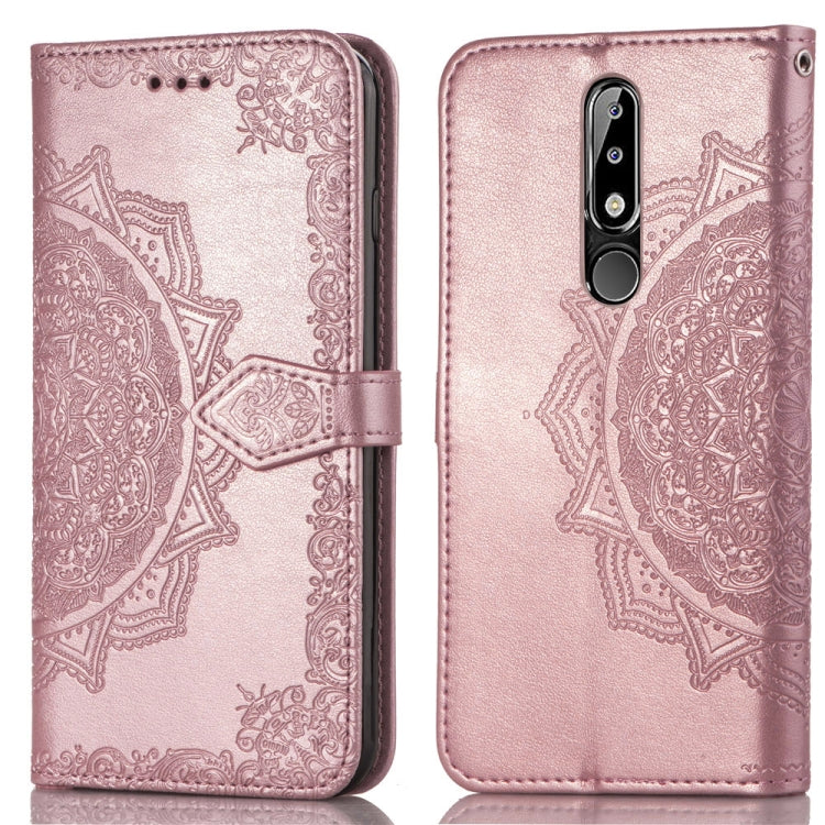 For Nokia 5.1 Plus Halfway Mandala Embossing Pattern Horizontal Flip Leather Case with Holder & Card Slots & Wallet & Lanyard