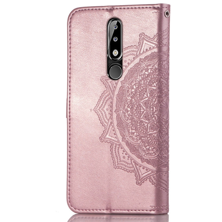 For Nokia 5.1 Plus Halfway Mandala Embossing Pattern Horizontal Flip Leather Case with Holder & Card Slots & Wallet & Lanyard
