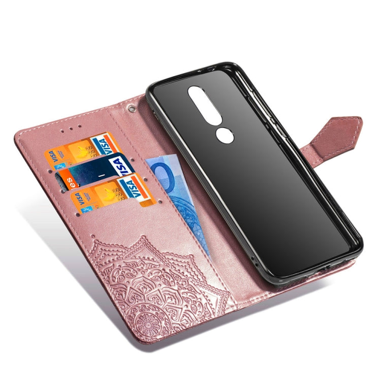 For Nokia 5.1 Plus Halfway Mandala Embossing Pattern Horizontal Flip Leather Case with Holder & Card Slots & Wallet & Lanyard