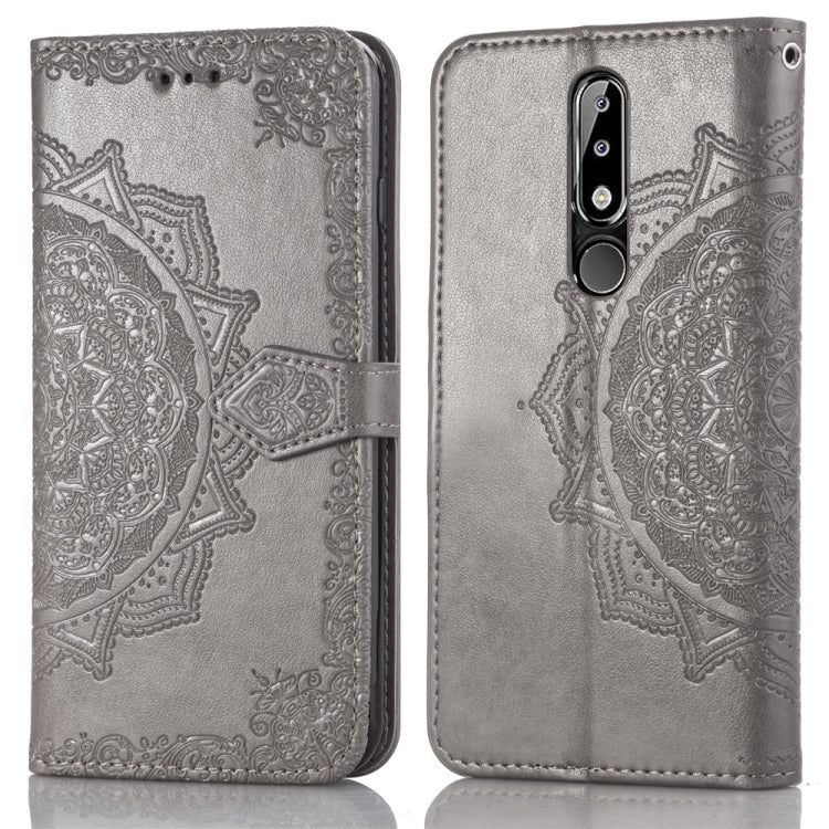 For Nokia 5.1 Plus Halfway Mandala Embossing Pattern Horizontal Flip Leather Case with Holder & Card Slots & Wallet & Lanyard