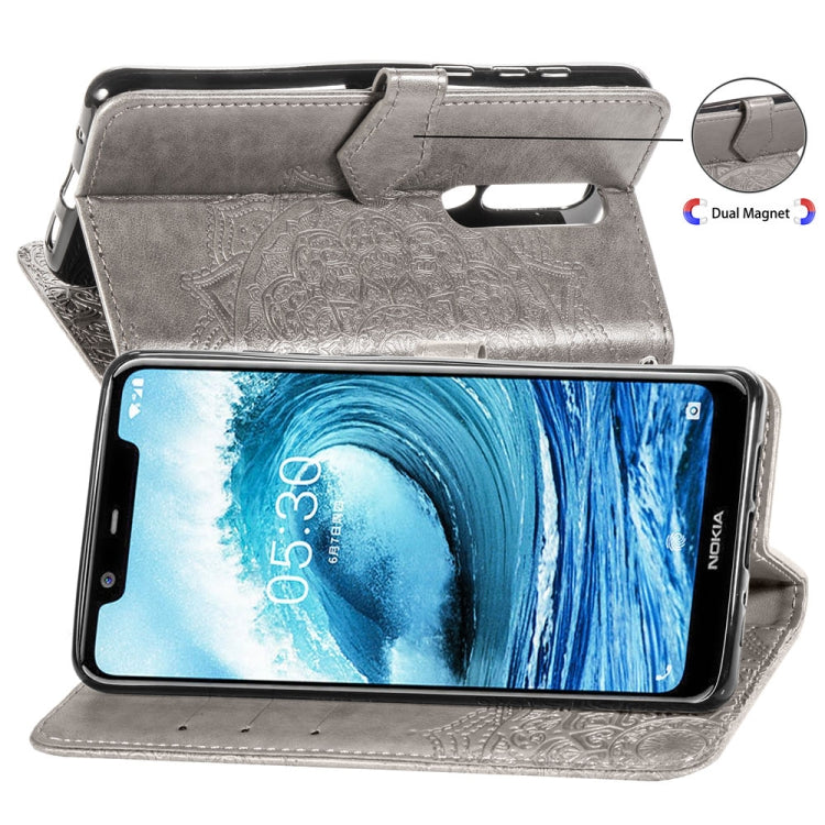 For Nokia 5.1 Plus Halfway Mandala Embossing Pattern Horizontal Flip Leather Case with Holder & Card Slots & Wallet & Lanyard