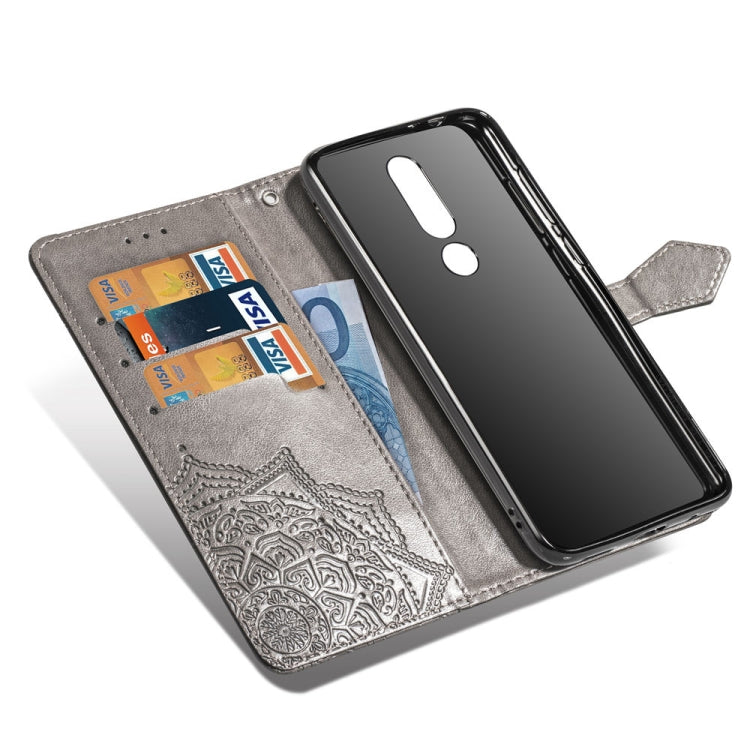 For Nokia 5.1 Plus Halfway Mandala Embossing Pattern Horizontal Flip Leather Case with Holder & Card Slots & Wallet & Lanyard