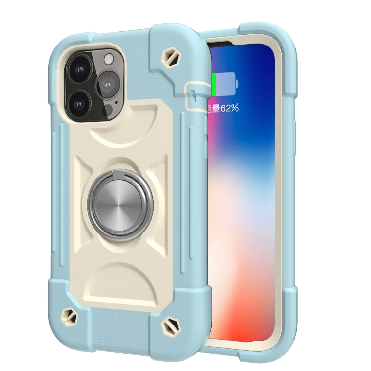 For iPhone 13 Pro Shockproof Silicone + PC Protective Case with Dual-Ring Holder