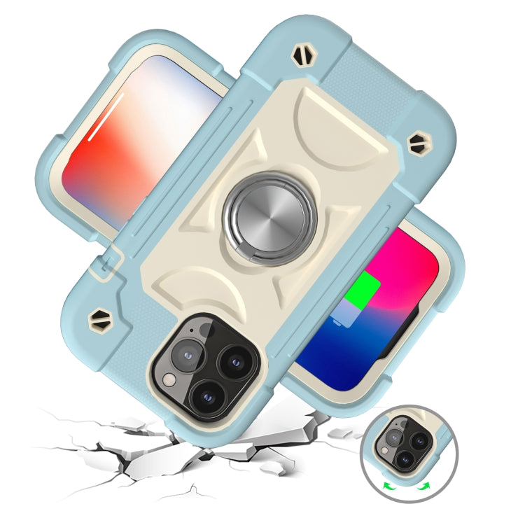 For iPhone 13 Pro Shockproof Silicone + PC Protective Case with Dual-Ring Holder