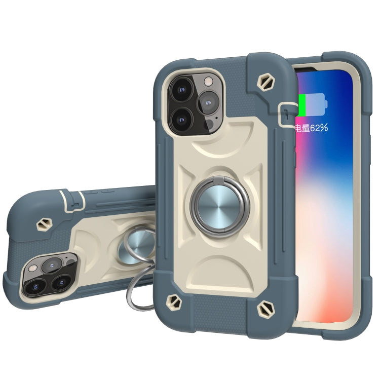 For iPhone 13 Pro Shockproof Silicone + PC Protective Case with Dual-Ring Holder