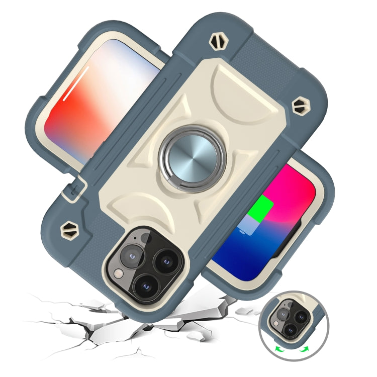 For iPhone 13 Pro Shockproof Silicone + PC Protective Case with Dual-Ring Holder