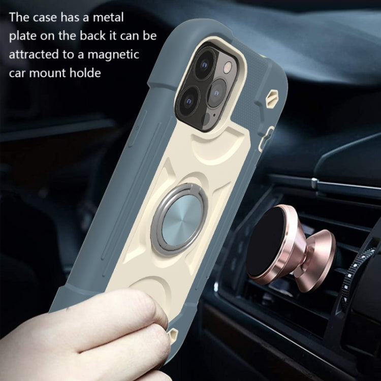 For iPhone 13 Pro Shockproof Silicone + PC Protective Case with Dual-Ring Holder