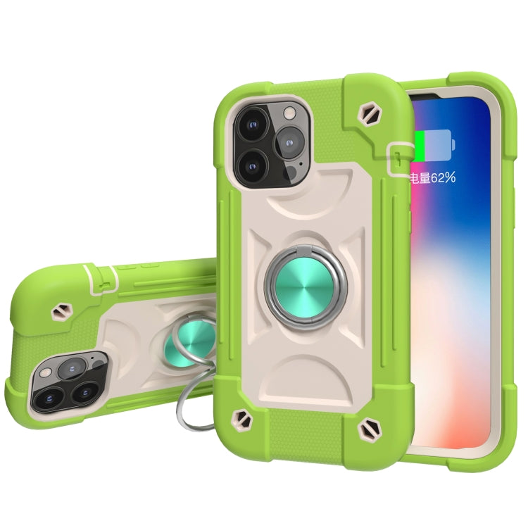 For iPhone 13 Pro Shockproof Silicone + PC Protective Case with Dual-Ring Holder
