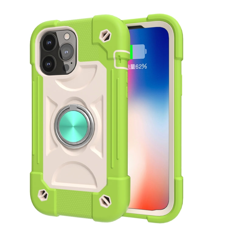 For iPhone 13 Pro Shockproof Silicone + PC Protective Case with Dual-Ring Holder