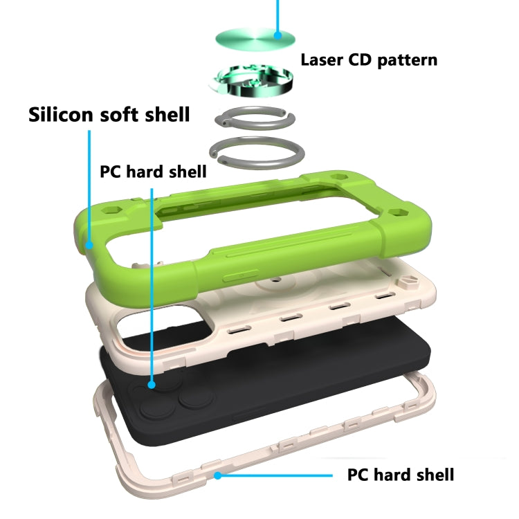 For iPhone 13 Pro Shockproof Silicone + PC Protective Case with Dual-Ring Holder