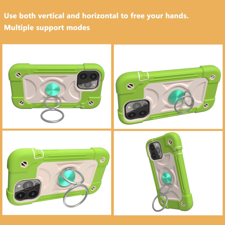 For iPhone 13 Pro Shockproof Silicone + PC Protective Case with Dual-Ring Holder