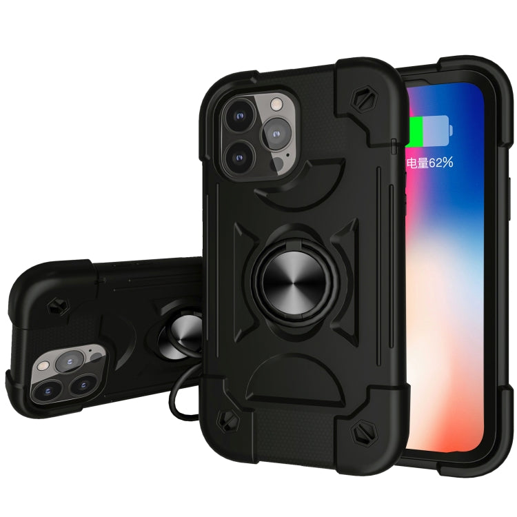 For iPhone 13 Pro Shockproof Silicone + PC Protective Case with Dual-Ring Holder